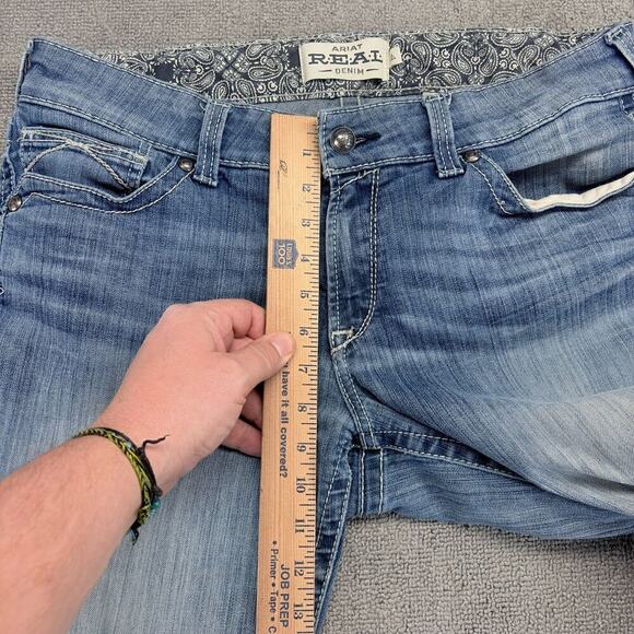 Ariat Jeans Mens 32x34 Blue Real Denim Real Straight Distressed (Measures 34x34) - Picture 7 of 10